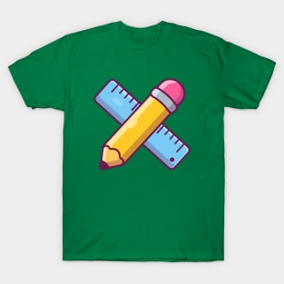 Pencil And Ruler Cartoon T-Shirt